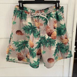 Tommy Hilfiger Pineapple and Palm Tree Print Swim Trunks